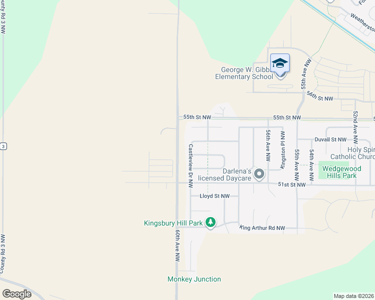 map of restaurants, bars, coffee shops, grocery stores, and more near 5301 Castleview Drive Northwest in Rochester