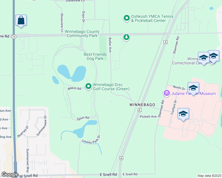 map of restaurants, bars, coffee shops, grocery stores, and more near 600 Butler Avenue in Oshkosh