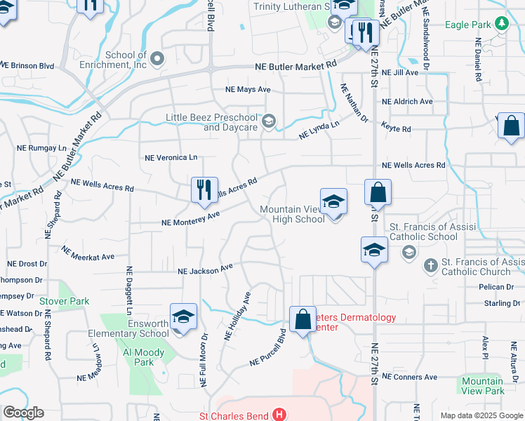 map of restaurants, bars, coffee shops, grocery stores, and more near 2807 NE Ocker Dr in Bend