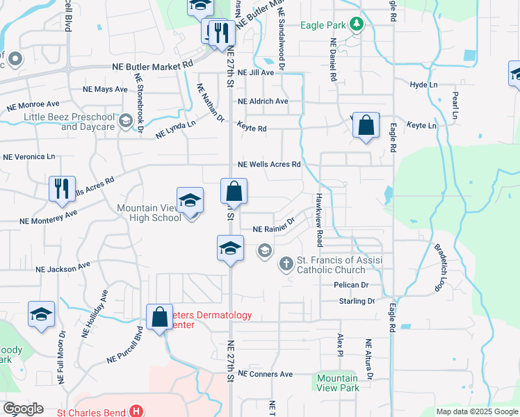 map of restaurants, bars, coffee shops, grocery stores, and more near 2774 Northeast Hope Drive in Bend