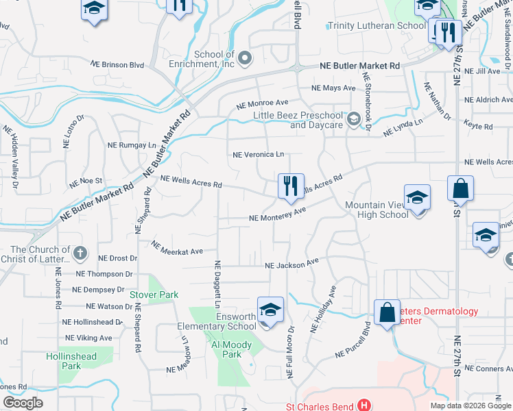 map of restaurants, bars, coffee shops, grocery stores, and more near 2803 Northeast Cordata Drive in Bend