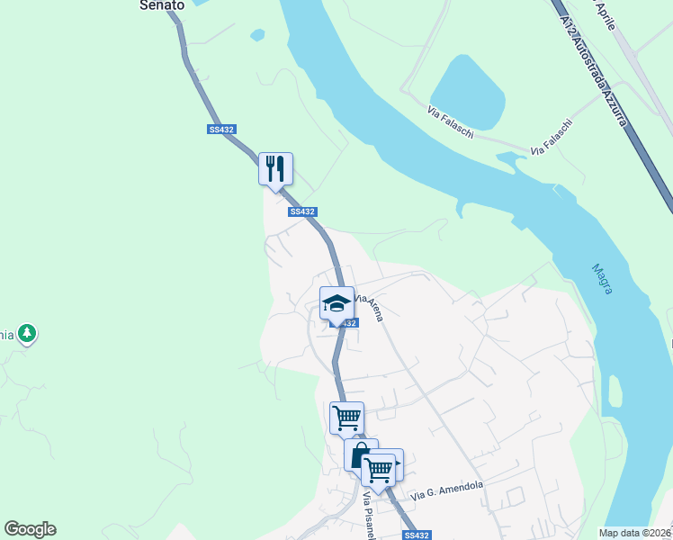 map of restaurants, bars, coffee shops, grocery stores, and more near 30 Via Visola in Ameglia