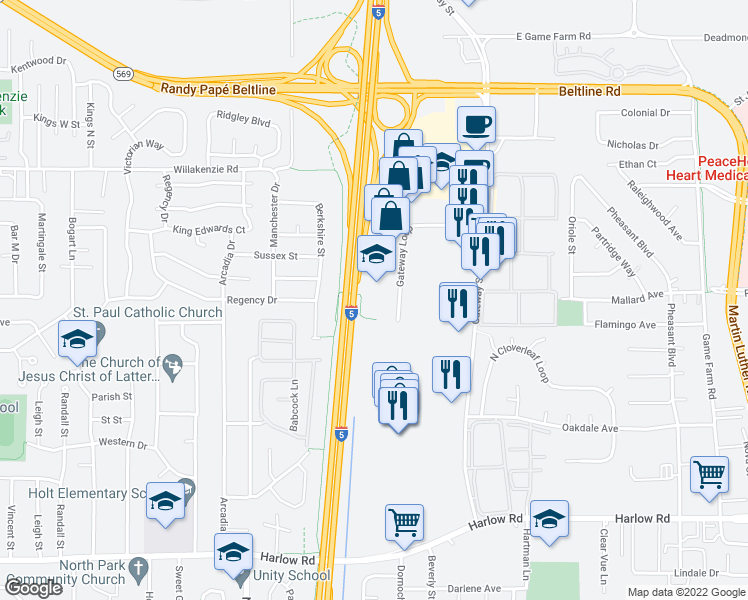 map of restaurants, bars, coffee shops, grocery stores, and more near 3022 Gateway Loop in Springfield
