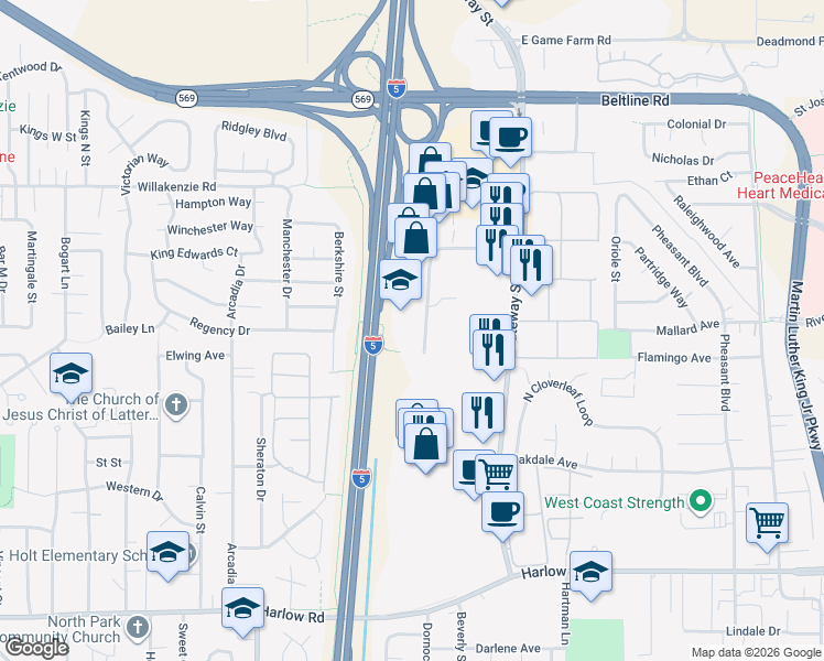 map of restaurants, bars, coffee shops, grocery stores, and more near 3022 Gateway Loop in Springfield