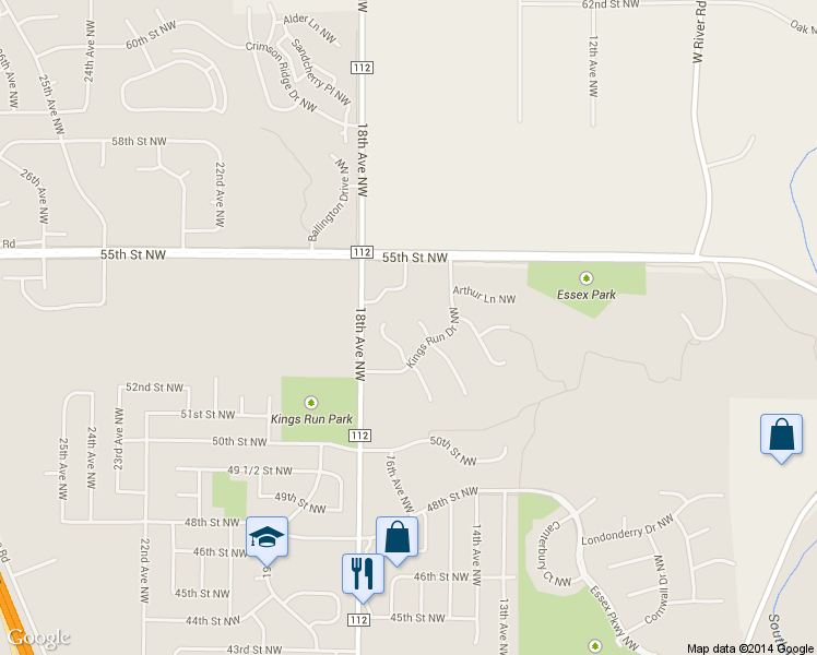 map of restaurants, bars, coffee shops, grocery stores, and more near 5319 Highgrove Lane Northwest in Rochester