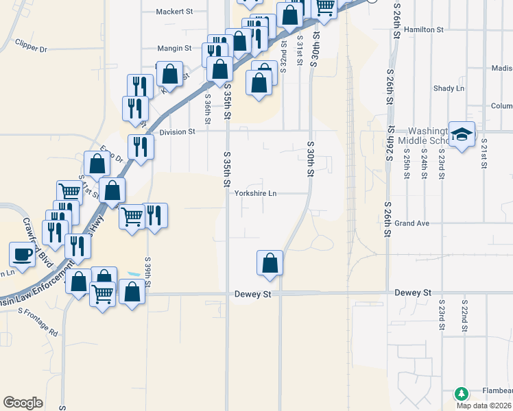map of restaurants, bars, coffee shops, grocery stores, and more near 3309 Yorkshire Lane in Manitowoc