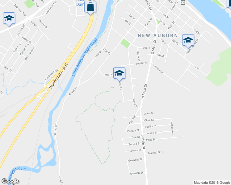map of restaurants, bars, coffee shops, grocery stores, and more near 32 Sherwood Drive in Auburn
