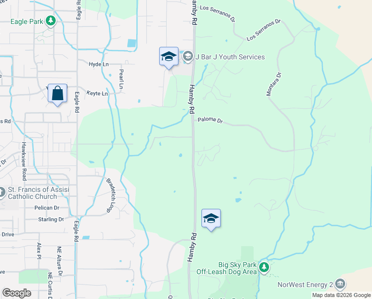 map of restaurants, bars, coffee shops, grocery stores, and more near 62705 Hamby Road in Bend