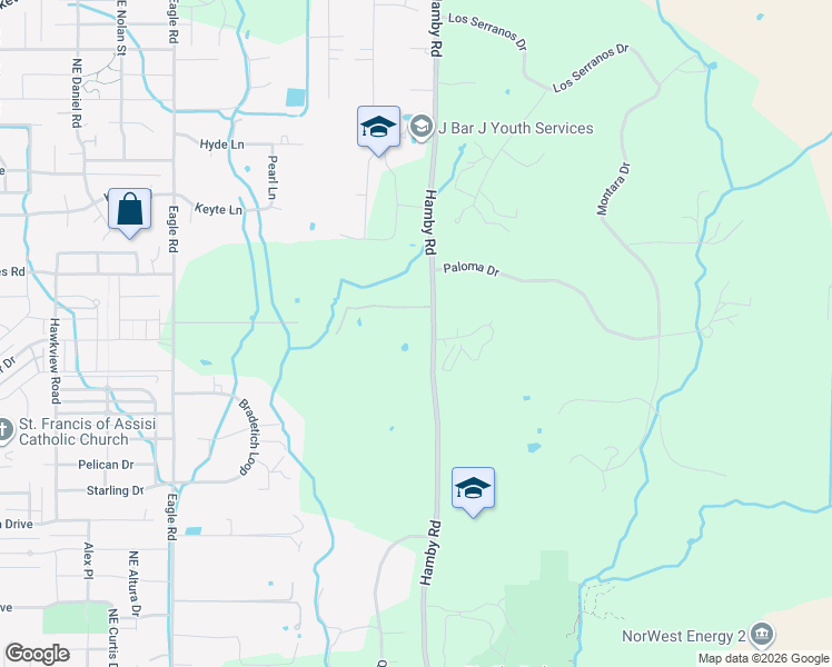 map of restaurants, bars, coffee shops, grocery stores, and more near 62705 Hamby Road in Bend