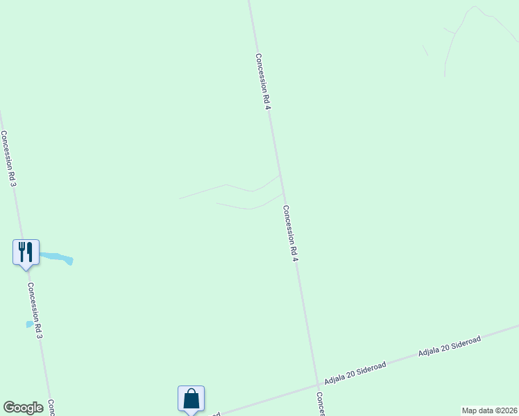 map of restaurants, bars, coffee shops, grocery stores, and more near 8496 Nottawasaga River Road in Loretto