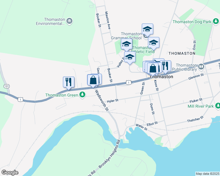map of restaurants, bars, coffee shops, grocery stores, and more near 308 Main Street in Thomaston