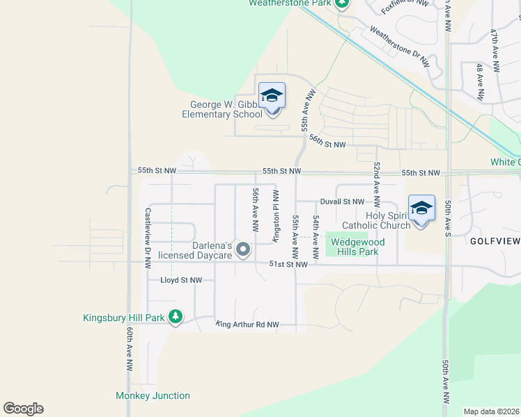 map of restaurants, bars, coffee shops, grocery stores, and more near 5301 Kingston Place Northwest in Rochester