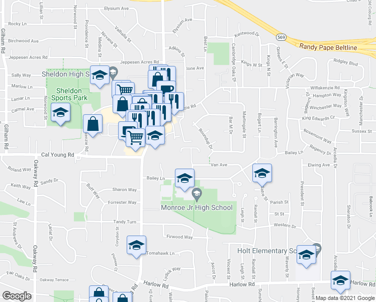 map of restaurants, bars, coffee shops, grocery stores, and more near 1390 Luella Street in Eugene