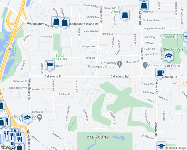 map of restaurants, bars, coffee shops, grocery stores, and more near 1435 Perdue Loop in Eugene