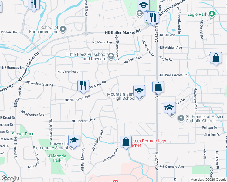 map of restaurants, bars, coffee shops, grocery stores, and more near 2807 Northeast Ocker Drive in Bend
