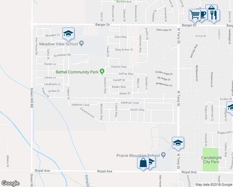 map of restaurants, bars, coffee shops, grocery stores, and more near 5520 Wales Drive in Eugene