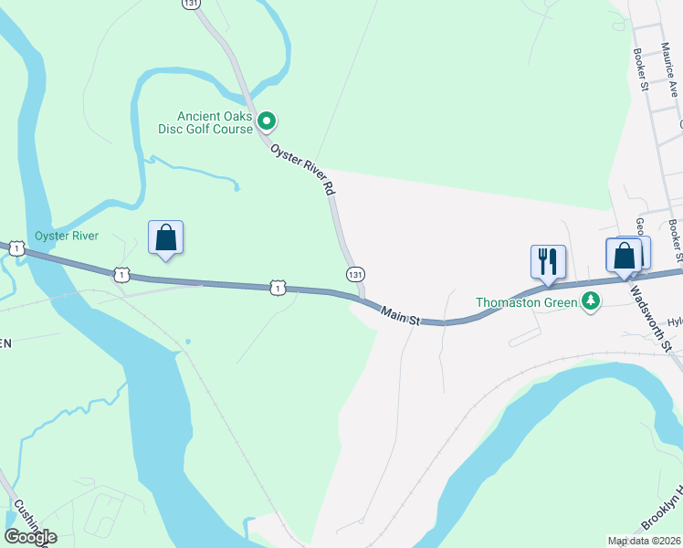 map of restaurants, bars, coffee shops, grocery stores, and more near 12 Oyster River Road in Thomaston
