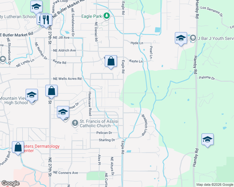 map of restaurants, bars, coffee shops, grocery stores, and more near 62725 Eagle Road in Bend