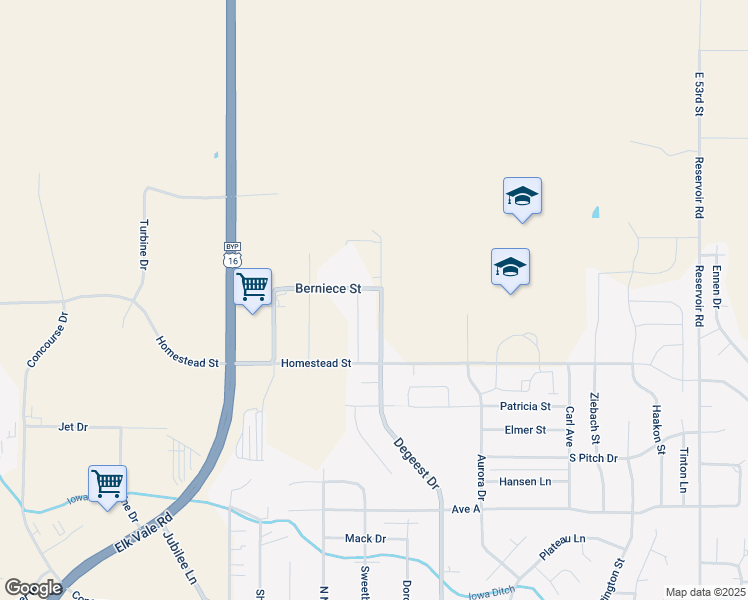 map of restaurants, bars, coffee shops, grocery stores, and more near 1032-1160 Degeest Drive in Rapid City