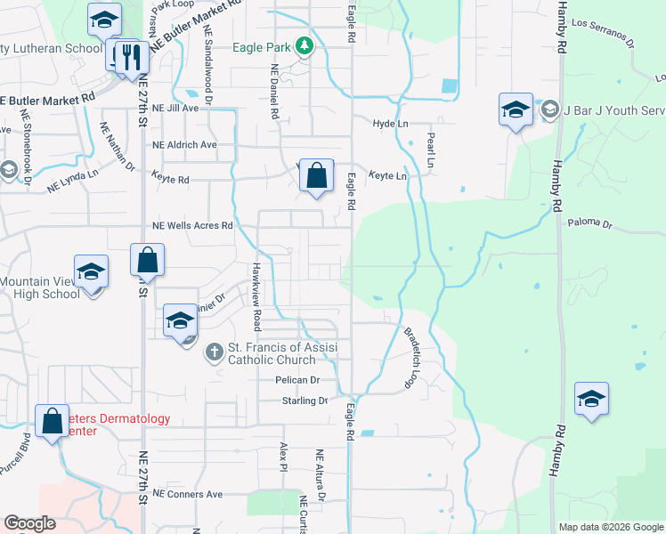 map of restaurants, bars, coffee shops, grocery stores, and more near 62725 Eagle Road in Bend
