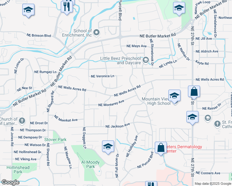map of restaurants, bars, coffee shops, grocery stores, and more near 2808 Northeast Cordata Drive in Bend