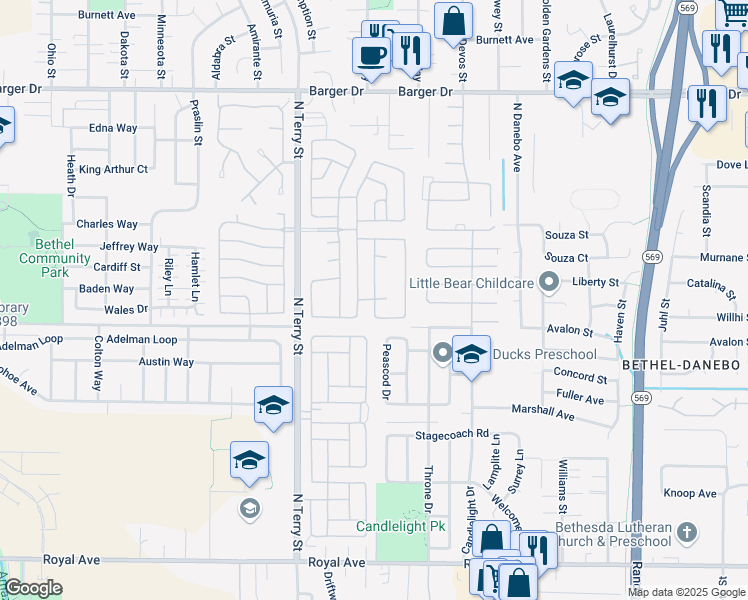 map of restaurants, bars, coffee shops, grocery stores, and more near Ponderasor Drive in Eugene