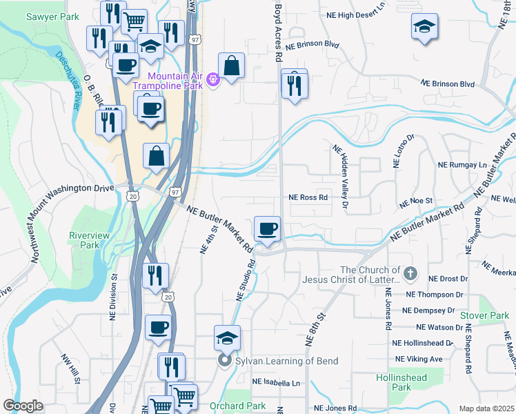 map of restaurants, bars, coffee shops, grocery stores, and more near 2785 Northeast Boyd Acres Road in Bend