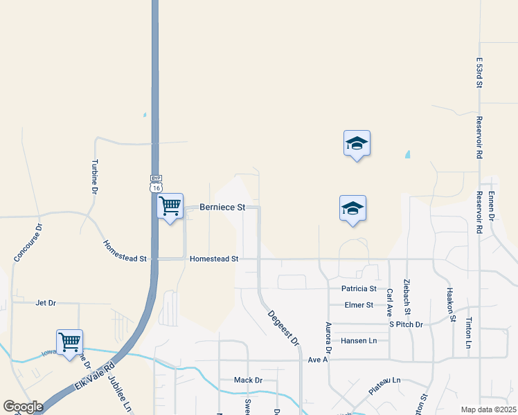 map of restaurants, bars, coffee shops, grocery stores, and more near 1032 Degeest Drive in Rapid City
