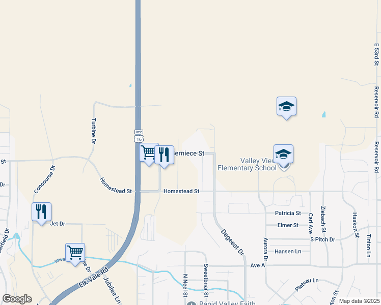 map of restaurants, bars, coffee shops, grocery stores, and more near 620 Neel Street in Rapid City