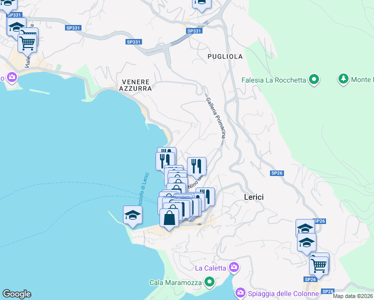 map of restaurants, bars, coffee shops, grocery stores, and more near 35 Salita A. Canata in Lerici