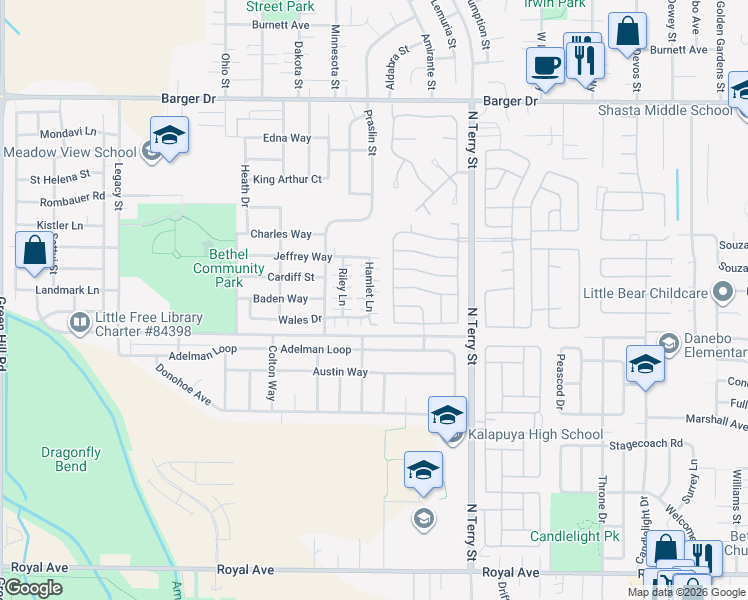 map of restaurants, bars, coffee shops, grocery stores, and more near 1623 Hamlet Lane in Eugene