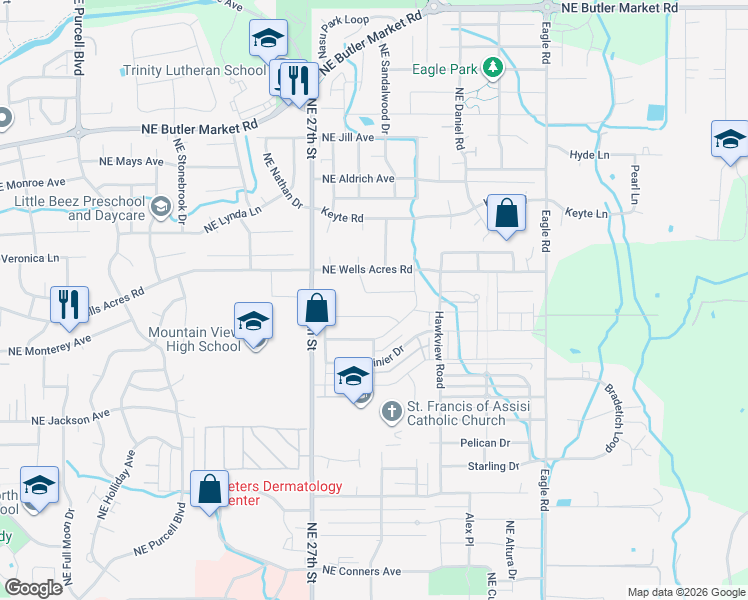map of restaurants, bars, coffee shops, grocery stores, and more near 2902 Northeast Pinnacle Place in Bend