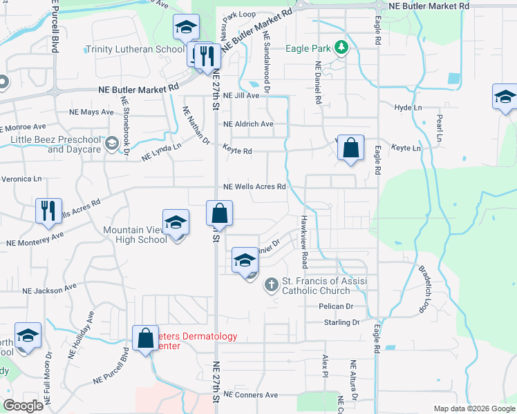 map of restaurants, bars, coffee shops, grocery stores, and more near 2902 Northeast Pinnacle Place in Bend