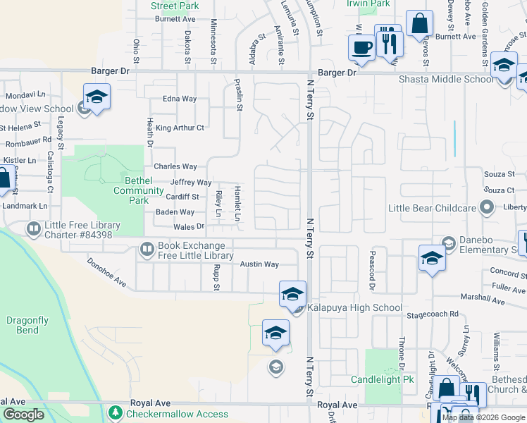 map of restaurants, bars, coffee shops, grocery stores, and more near 5365 Cobblestone Lane in Eugene