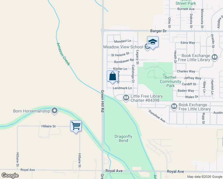 map of restaurants, bars, coffee shops, grocery stores, and more near 6044 Avalon Street in Eugene