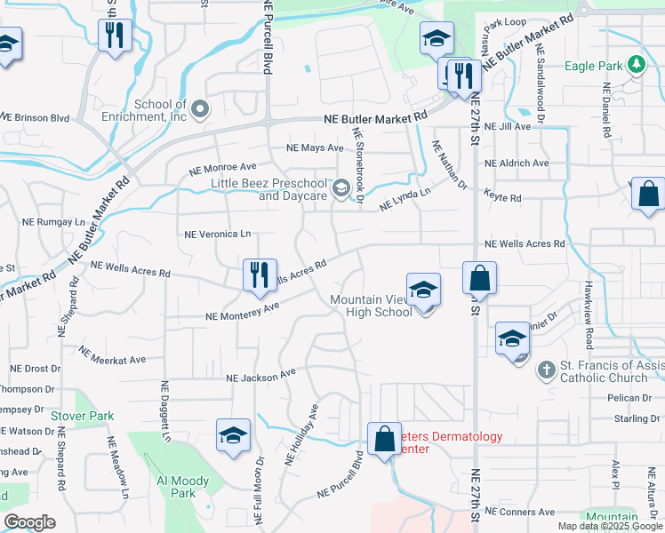 map of restaurants, bars, coffee shops, grocery stores, and more near 2941 Northeast Saber Drive in Bend