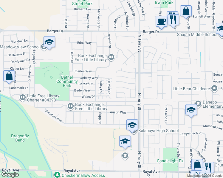 map of restaurants, bars, coffee shops, grocery stores, and more near 1627 Hamlet Lane in Eugene