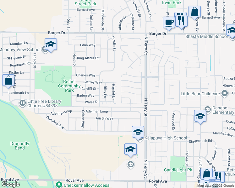 map of restaurants, bars, coffee shops, grocery stores, and more near 1629 Hamlet Lane in Eugene