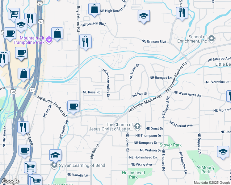 map of restaurants, bars, coffee shops, grocery stores, and more near 1006 Northeast Ross Road in Bend