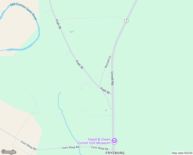 map of restaurants, bars, coffee shops, grocery stores, and more near 25 Fish Street in Fryeburg