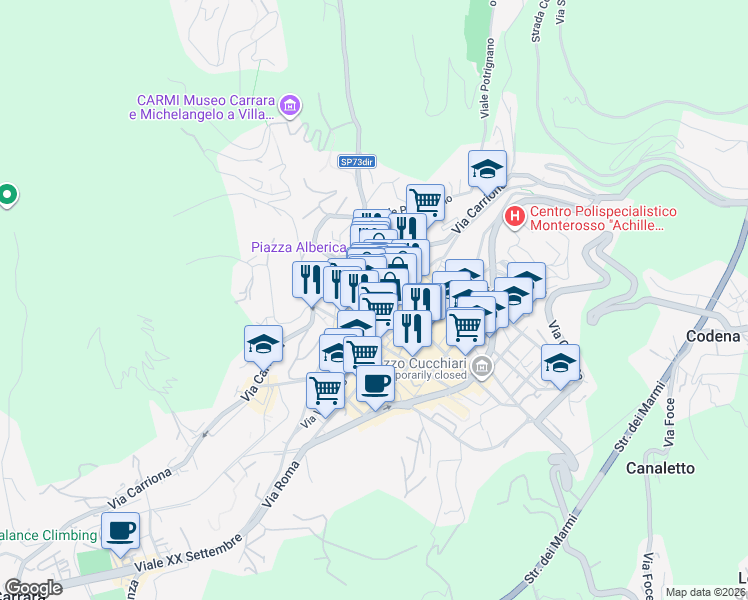 map of restaurants, bars, coffee shops, grocery stores, and more near in Carrara