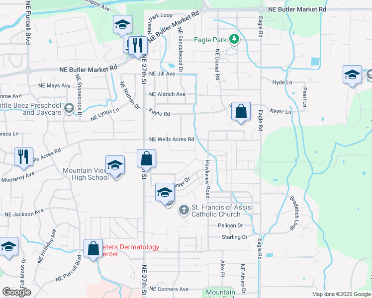 map of restaurants, bars, coffee shops, grocery stores, and more near 2850 Northeast 27th Street in Bend