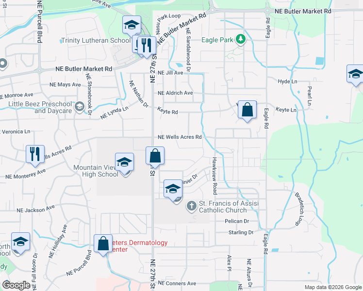 map of restaurants, bars, coffee shops, grocery stores, and more near 2902 Northeast Pinnacle Place in Bend