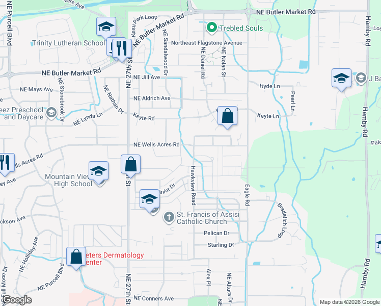 map of restaurants, bars, coffee shops, grocery stores, and more near 62763 Hawkview Road in Bend