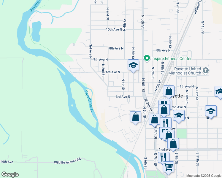 map of restaurants, bars, coffee shops, grocery stores, and more near 290 4th Avenue North in Payette