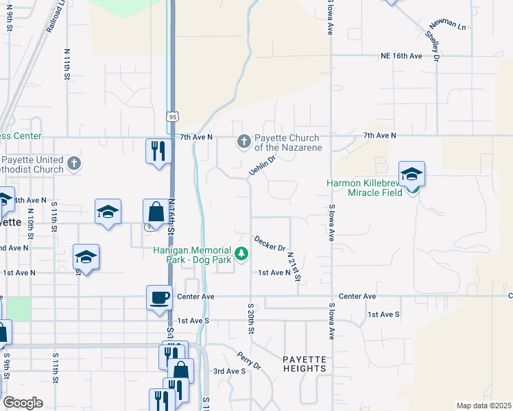 map of restaurants, bars, coffee shops, grocery stores, and more near 2019 1/2 3rd Avenue North in Payette