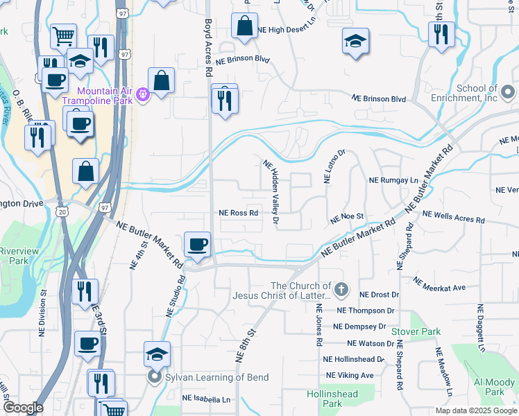 map of restaurants, bars, coffee shops, grocery stores, and more near 812 Northeast Ross Road in Bend