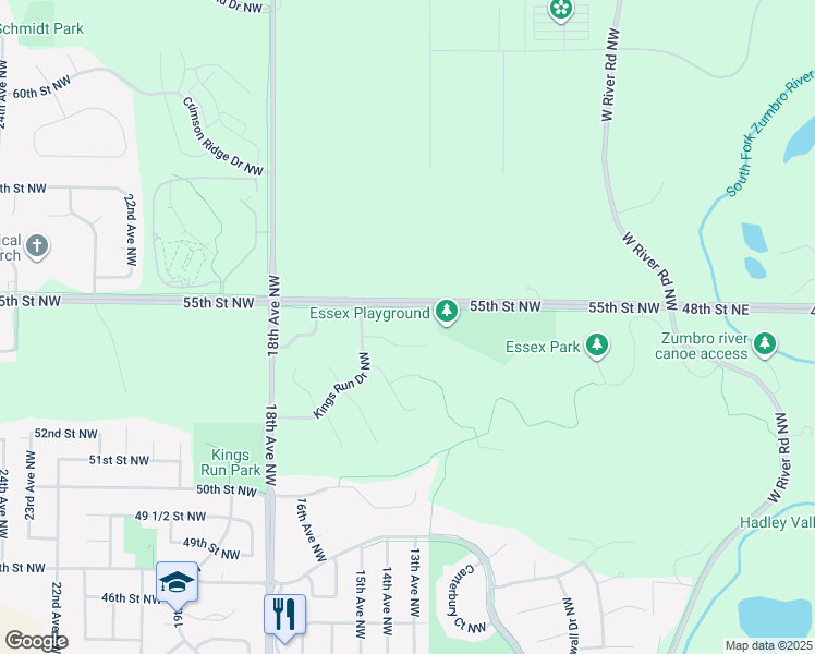 map of restaurants, bars, coffee shops, grocery stores, and more near 1333 Arthur Lane Northwest in Rochester