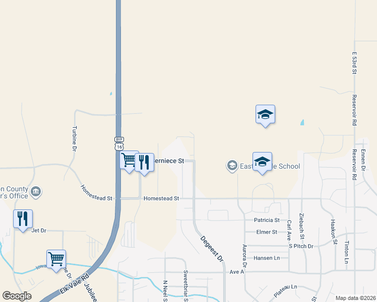 map of restaurants, bars, coffee shops, grocery stores, and more near 4216 Berniece Street in Rapid City