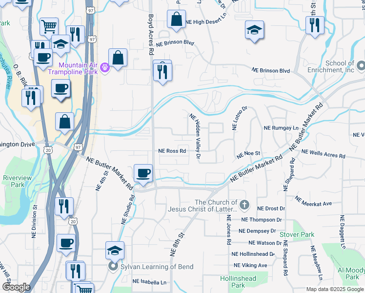 map of restaurants, bars, coffee shops, grocery stores, and more near 800 Northeast Ross Road in Bend